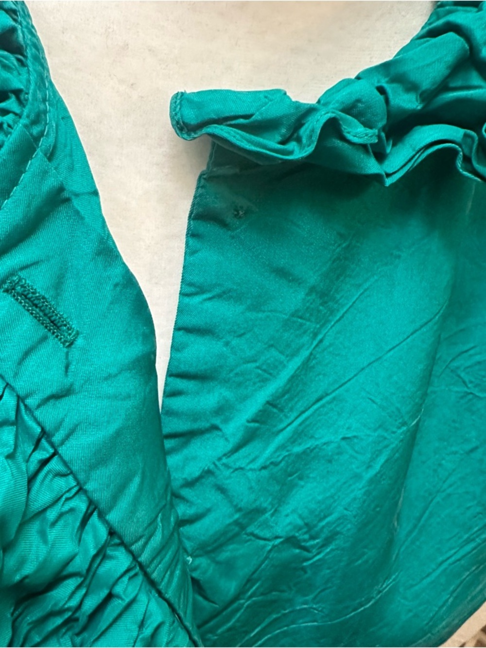 Vintage 50s William Pearson Retro Midi Dress Ruffle Collar High Neck Green Small - Picture 3 of 8